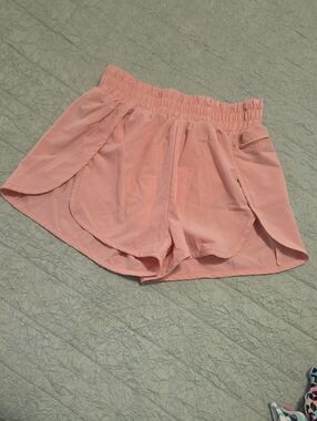 Women's Pink Athletic Layered Shorts with Elastic Waist